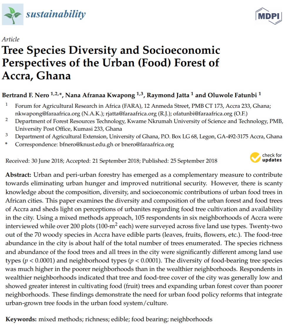 Tree species diversity and socioeconomic perspectives of the urban food forest of accra, Ghana